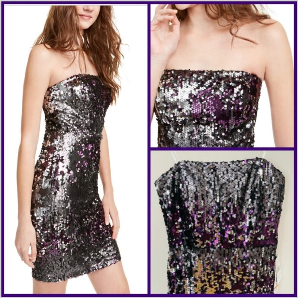 NWT Formal Purple Multi Full Sequin Strapless Party Dress - Picture 4 of 14